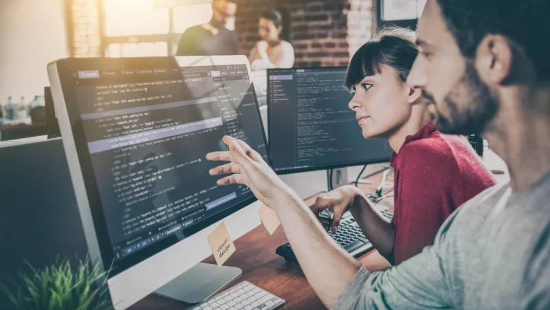Web design and development team working on a project